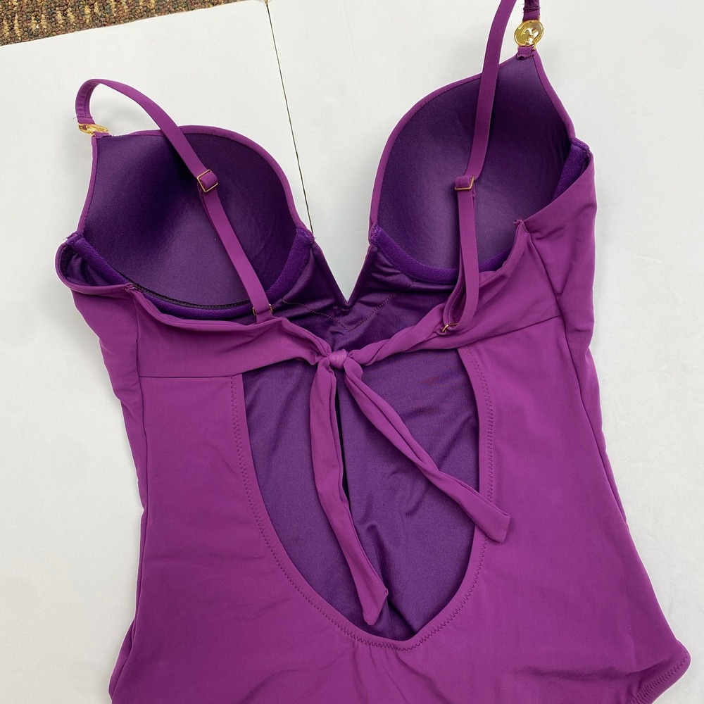 Natori, Purple Plunge Underwire One Piece Swimsuit Tie Back Size 10 C/D - Picture 5 of 11